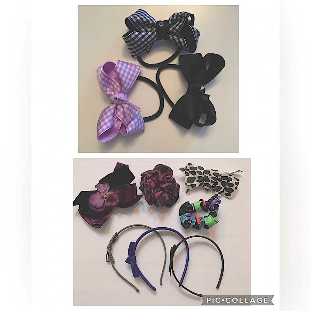 10 girls hair accessories bows, headbands scrunchies ponytail holders